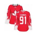 Women's Adidas Team Canada #91 Steven Stamkos Authentic Red Away 2016 World Cup Hockey Jersey