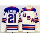 Men's USA #21 Dylan Larkin White 2025-2026 Stitched Jersey