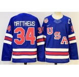 Men's USA #34 Auston Matthews Royal 2025-2026 With C Patch Stitched Jersey