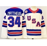 Men's USA #34 Auston Matthews White 2025-2026 Stitched Jersey