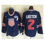 Team USA #2 Brian Leetch Navy Blue 2014 Olympic Nike Throwback Stitched NHL Jersey