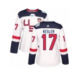 Women's Adidas Team USA #17 Ryan Kesler Premier White Home 2016 World Cup Hockey Jersey