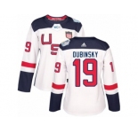 Women's Adidas Team USA #19 Brandon Dubinsky Authentic White Home 2016 World Cup Hockey Jersey