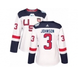 Women's Adidas Team USA #3 Jack Johnson Authentic White Home 2016 World Cup Hockey Jersey