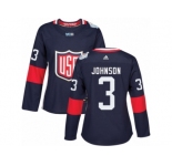 Women's Adidas Team USA #3 Jack Johnson Premier Navy Blue Away 2016 World Cup Hockey Jersey