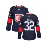 Women's Adidas Team USA #32 Jonathan Quick Premier Navy Blue Away 2016 World Cup Hockey Jersey