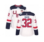 Women's Adidas Team USA #32 Jonathan Quick Premier White Home 2016 World Cup Hockey Jersey