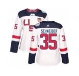 Women's Adidas Team USA #35 Cory Schneider Premier White Home 2016 World Cup Hockey Jersey