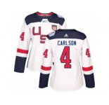 Women's Adidas Team USA #4 John Carlson Authentic White Home 2016 World Cup Hockey Jersey