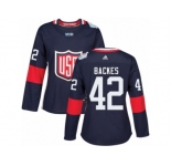 Women's Adidas Team USA #42 David Backes Premier Navy Blue Away 2016 World Cup Hockey Jersey