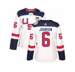 Women's Adidas Team USA #6 Erik Johnson Premier White Home 2016 World Cup Hockey Jersey