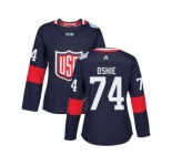 Women's Adidas Team USA #74 T. J. Oshie Premier Navy Blue Away 2016 World Cup Hockey Jersey