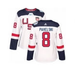 Women's Adidas Team USA #8 Joe Pavelski Authentic White Home 2016 World Cup Hockey Jersey