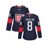 Women's Adidas Team USA #8 Joe Pavelski Premier Navy Blue Away 2016 World Cup Hockey Jersey
