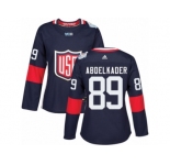 Women's Adidas Team USA #89 Justin Abdelkader Premier Navy Blue Away 2016 World Cup Hockey Jersey