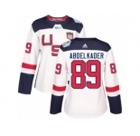 Women's Adidas Team USA #89 Justin Abdelkader Premier White Home 2016 World Cup Hockey Jersey
