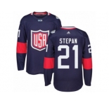 Youth Adidas Team USA #21 Derek Stepan Premier Navy Blue Away 2016 World Cup Ice Hockey Jersey