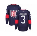 Youth Adidas Team USA #3 Jack Johnson Premier Navy Blue Away 2016 World Cup Ice Hockey Jersey