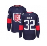 Youth Adidas Team USA #32 Jonathan Quick Authentic Navy Blue Away 2016 World Cup Ice Hockey Jersey
