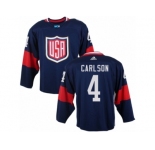 Youth Adidas Team USA #4 John Carlson Authentic Navy Blue Away 2016 World Cup Ice Hockey Jersey