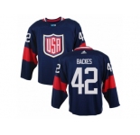 Youth Adidas Team USA #42 David Backes Authentic Navy Blue Away 2016 World Cup Ice Hockey Jersey