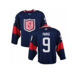 Youth Adidas Team USA #9 Zach Parise Authentic Navy Blue Away 2016 World Cup Ice Hockey Jersey
