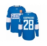 Men's Adidas Team Finland #28 Lauri Korpikoski Premier Blue Away 2016 World Cup of Hockey Jersey