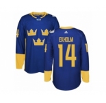 Men's Adidas Team Sweden #14 Mattias Ekholm Authentic Royal Blue Away 2016 World Cup of Hockey Jersey