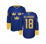 Men's Adidas Team Sweden #18 Jakob Silfverberg Authentic Royal Blue Away 2016 World Cup of Hockey Jersey