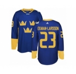 Men's Adidas Team Sweden #23 Oliver Ekman-Larsson Premier Royal Blue Away 2016 World Cup of Hockey Jersey