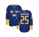 Men's Adidas Team Sweden #25 Jacob Markstrom Premier Royal Blue Away 2016 World Cup of Hockey Jersey