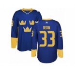 Men's Adidas Team Sweden #33 Henrik Sedin Premier Royal Blue Away 2016 World Cup of Hockey Jersey