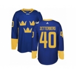 Men's Adidas Team Sweden #40 Henrik Zetterberg Premier Royal Blue Away 2016 World Cup of Hockey Jersey