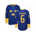 Men's Adidas Team Sweden #6 Anton Stralman Premier Royal Blue Away 2016 World Cup of Hockey Jersey