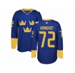 Men's Adidas Team Sweden #72 Patric Hornqvist Authentic Royal Blue Away 2016 World Cup of Hockey Jersey