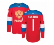Men's Adidas Team Russia #1 Semyon Varlamov Premier Red Away 2016 World Cup of Hockey Jersey