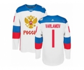 Men's Adidas Team Russia #1 Semyon Varlamov Premier White Home 2016 World Cup of Hockey Jersey