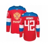 Men's Adidas Team Russia #42 Artem Anisimov Premier Red Away 2016 World Cup of Hockey Jersey