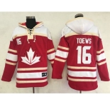 Team CA. #16 Jonathan Toews Red Sawyer Hooded Sweatshirt 2016 World Cup Stitched NHL Jersey