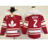 Team CA. #2 Duncan Keith Red Sawyer Hooded Sweatshirt 2016 World Cup Stitched NHL Jersey