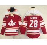 Team CA. #28 Claude Giroux Red Sawyer Hooded Sweatshirt 2016 World Cup Stitched NHL Jersey