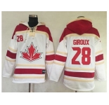 Team CA. #28 Claude Giroux White Sawyer Hooded Sweatshirt 2016 World Cup Stitched NHL Jersey