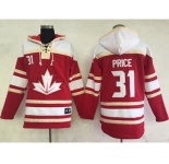 Team CA. #31 Carey Price Red Sawyer Hooded Sweatshirt 2016 World Cup Stitched NHL Jersey