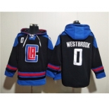 Men's Los Angeles Clippers #0 Russell Westbrook Black Blue Lace-Up Pullover Hoodie
