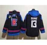 Men's Los Angeles Clippers #13 Paul George Black Blue Lace-Up Pullover Hoodie