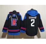 Men's Los Angeles Clippers #2 Kawhi Leonard Black Blue Lace-Up Pullover Hoodie
