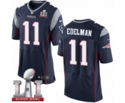 Men's Nike New England Patriots #11 Julian Edelman Elite Navy Blue Team Color Super Bowl LI 51 NFL Jersey
