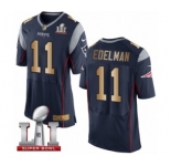 Men's Nike New England Patriots #11 Julian Edelman Elite Navy-Gold Team Color Super Bowl LI 51 NFL Jersey