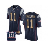Men's Nike New England Patriots #11 Julian Edelman Elite Navy Gold Team Color Super Bowl LI Champions NFL Jersey