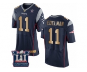 Men's Nike New England Patriots #11 Julian Edelman Elite Navy Gold Team Color Super Bowl LI Champions NFL Jersey